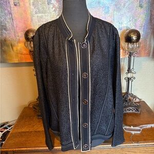 Chico’s Black Button-Up Jacket with Contrast Stitching